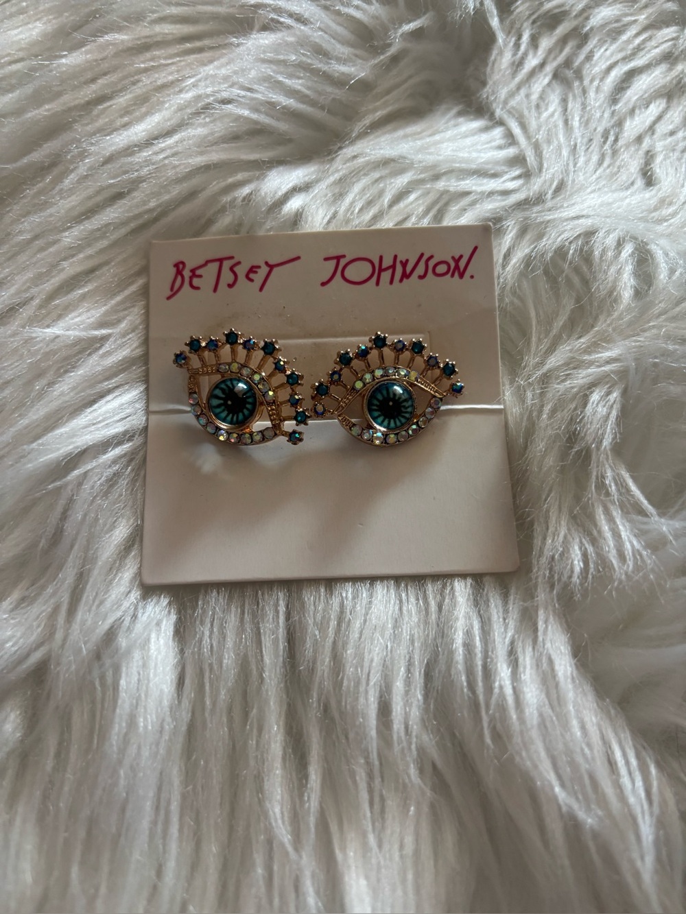 Betsey Johnson Turquoise & Gold Eye Crystal Stud Earrings